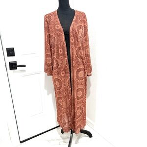 Southern Stitch Floral duster kimono mandala Cardigan -‎ Rust 2X